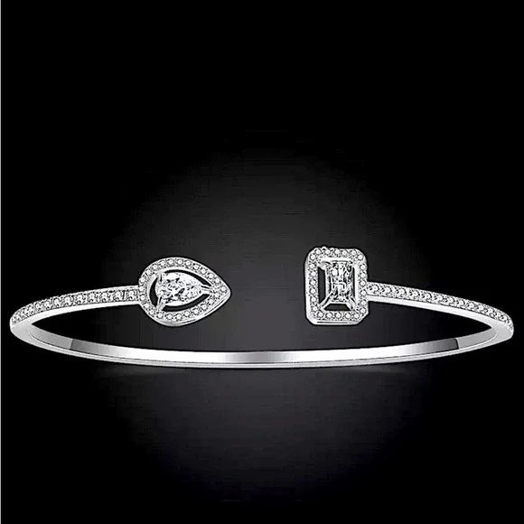 Snake Pear Sterling Silver Zircon Adjustable Bangle - Picture 6 of 9